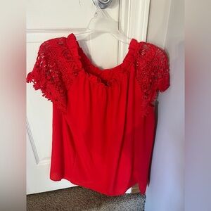 DAVI & DANI Red Lace Sleeve Blouse